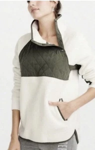 Pullover polar acolchado a presión asimétrico L blanco oliva Abercrombie Fitch para mujer - Imagen 1 de 5