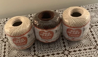3 Red Heart Fashion Crochet Thread Size 125 Yards Bridal White 0926 Coffee 0365 - Image 1 of 4