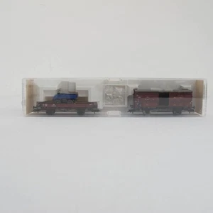 Fleischmann K-965214 Wagenset ländl. Fracht Viehwagen & Flachwagen m.Unimog H0 - Picture 1 of 12