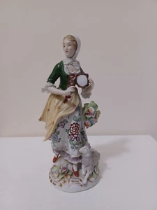 Antique Sitzendorf Porcelain Figurine Georgian Peasant Girl, Tambourine - Picture 1 of 24