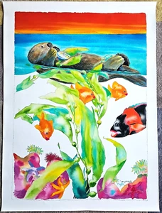 Wyland Tracy Taylor Kalifornien Nummeriert Of 750 Leinen Handsigniert Otter Art, - Picture 1 of 6