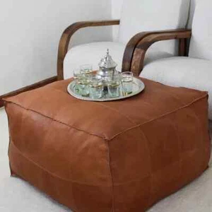 Leather Ottoman Moroccan Pouffe Footstool Unstuffed New 30'' Genuine Footrest - Picture 1 of 9