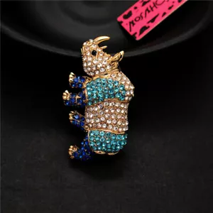 New Beautiful Shiny Blue Crystal Rhinoceros Crystal Fashion Women Brooch Pin - Picture 1 of 4