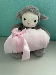 Burton & Burton Gray Lamb Plush Pink Fleece Receiving Blanket Baby Shower Gift - Picture 1 of 6