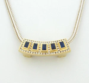 LEVIAN DIAMOND SAPPHIRE NECKLACE SLIDE PENDANT 18K - Picture 1 of 3