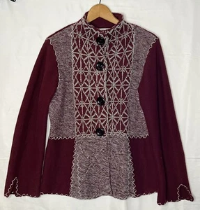 WinterSilks, Burgundy & Gray, Sweater Cardigan Jacket, Medium - Picture 1 of 9