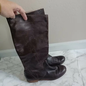 Frye Jillian Pull-On Womens 7.5 M Dark Brown Leather Knee Tall Riding Boots - Picture 1 of 6