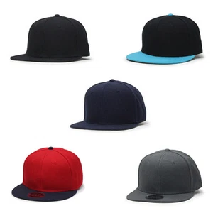New Plain Wool 2Tone Flat Bill Snapback Hats Ball Cap Black Gray Navy Red Blue - Bild 1 von 20