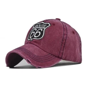 Route 66 Red Baseball Cap, Washed Retro Cotton, New Style Base Ball Hat - Picture 1 of 3
