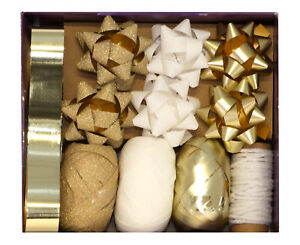 Christmas Gift Bow & Ribbon Set - Gold and White Bows Ribbon & Twine