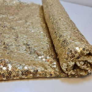 Gold Sequin Mesh Net Material Décor Cushion Drape Dress Costume Fabric 58" Meter - Picture 1 of 3