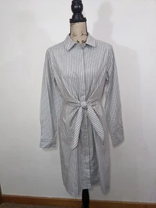 NEW Calvin Klein Shirtdress Gray/White Striped Long Sleeve Tie Front Women Sz 8 - Picture 1 of 13
