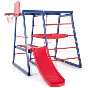7-In-1 Kids Indoor Playground w/ Slide Climbing Net Crowling Ladder Rope Ladder - Picture 1 of 6