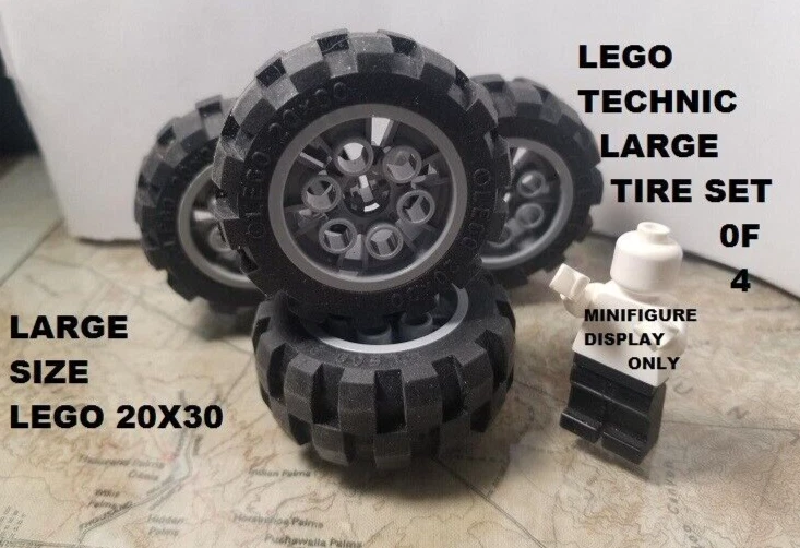 LEGO Large Rubber TIRE Set Of 4 Technic with Wheel Hubs Lego Size  20 x 30 - Image 1 of 1