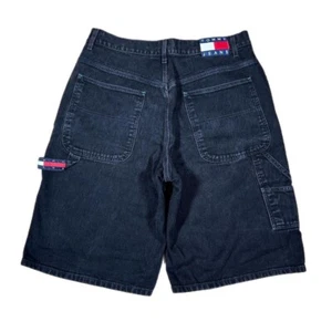 Vintage 90’s Tommy Hilfiger Black Carpenter Denim Jean Shorts Size 36 Baggy - Picture 1 of 4