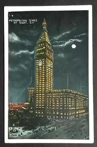 Metropolitan Tower Life Insurance Building at Night New York NYC Postcard c1920s - Picture 1 of 2
