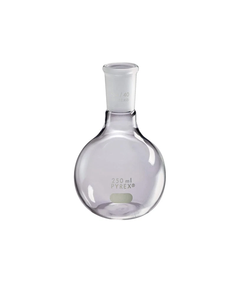 PYREX 250 mL Short Neck Boiling Flask, Flat Bottom, 24/40 Taper Joint 4100-250 - Image 1 of 1