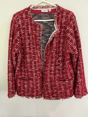 Chaqueta Joan Rivers Boucle a Cuadros Flecos Talla XL Roja Foto 1 de 4