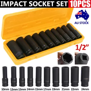 10pc 1/2" Impact Wrench Drive Deep Impact Socket Set Metric (10-24mm) Sockets - Picture 1 of 8