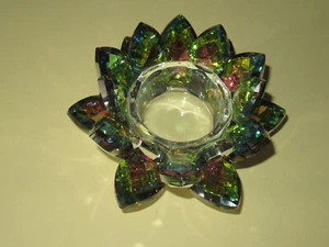 Teelichthalter bunt Regenbogen Windlicht Blütenform Glas Hygge schimmernd Neu - Bild 1 von 3
