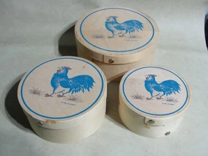 1983 Rooster Motif Round Decorative Nesting Boxes 6" 5" 4" - Picture 1 of 1