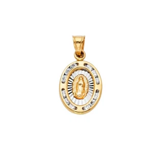 14K Yellow Gold Charm Pendant Oval Virgin Mary Dije de Oro Virgen Guadalupe - Picture 1 of 3