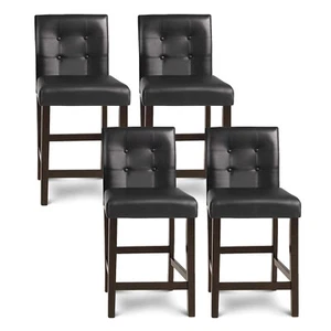 Set of 4 Bar Stools 25inch Counter Height Barstool Pub Chair Rubber Wood Black - Picture 1 of 12