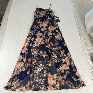 Lulus Dress Womens Large Navy Blue Reflection Floral High Low Sleeveless Chiffon - Picture 1 of 16