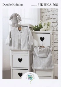 UKHKA 208 CARDIGAN & WAISTCOAT Babies Knitting Pattern DK 12" - 20" 31cm- 51cm - Picture 1 of 3