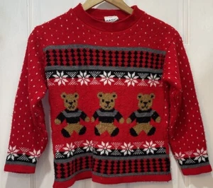 Basic Editions Red Bear Holiday/Winter Sweater Boys Size 7/8 Pilling  - Picture 1 of 6