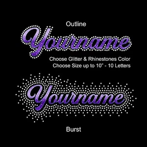 Yourname maßgeschneiderter personalisierter Strass Glitzer Transfer Bling Bügeln auf Burst - Bild 1 von 8