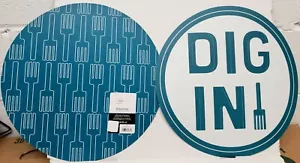 Set 3 Tovagliette Reversibili Rotonde in Plastica, 15", ARGENTO SU BLU, SCAVA, MS - Foto 1 di 10