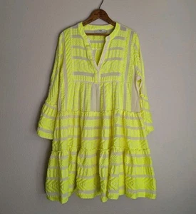 Anthropologie Devotion Twins Ella Dress Embroidered Mini Neon Yellow Medium Boho - Picture 1 of 14