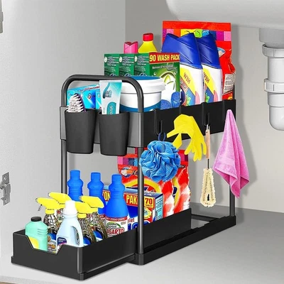 Under Sink Storage Shelf, 2 Tier Slide for Kitchen Cupboard Cabinet Organizer UK - Image 1 of 4