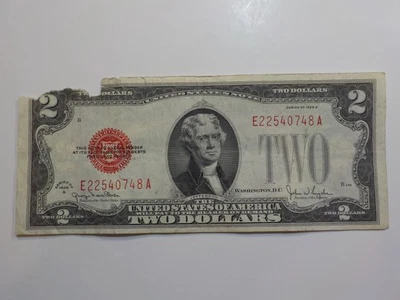 Currency Note 1928 2 Dollar Bill Paper Money Red Seal United States American - Image 1 of 2