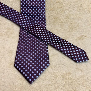 Ermenegildo Zegna Tie Mens Burgundy Blue Polka Dot Silk Necktie Italy Classic - Picture 1 of 8