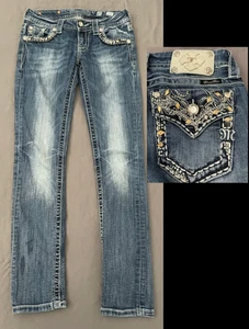 Miss Me Jeans Women's 25 Straight Leg Embellished Pocket Low Rise Y2K Style - Picture 1 of 21
