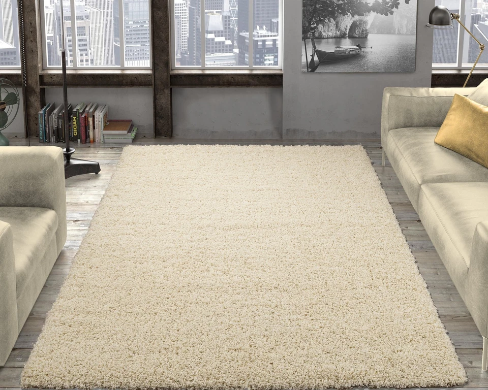 Shaggy Carpet for Bedroom, Living Room, 7 ft 10 in x 9 ft 10 in, Solid Ivory - Image 1 of 4