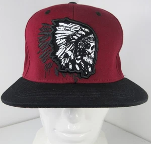 Native American Chief Flat Bill Hat Cap Skull Snapback Red Black Top Level Patch - Picture 1 of 8
