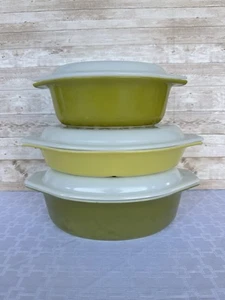 Vintage Pyrex Verde Olives Casserole Set 043 475 045 w/ Lids – Olive Green - Picture 1 of 15