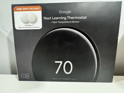 NEW Google Nest Learning Thermostat 4th Gen - Polished Obsidian + 2 Sensors - Image 1 of 4