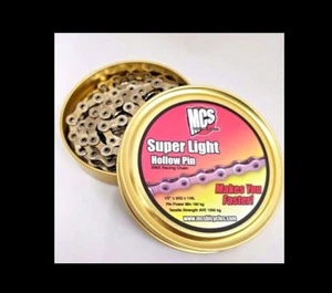MCS BMX Chain, OLDSCHOOL GT BMX SE 3/32 SUPERLIGHT HOLLOW PIN RACE SILVER NEW - Picture 1 of 1