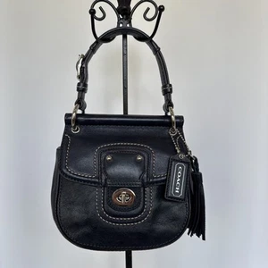 Coach Mini Willis Navy Blue Leather Crossbody Tassel Turn Lock Hang Tag  - Picture 1 of 13