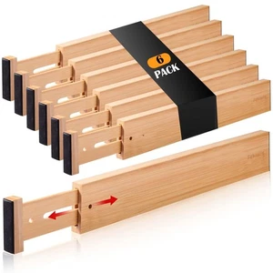 Fabsome Drawer Divider 6 Pack, Bamboo Kitchen Dividers Organizers Adjustable ... - Picture 1 of 7