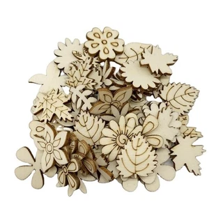 100Pcs Unfinished Wooden Flower Wood Slice Leaf Pattern,DIY Crafts Cutouts Wo... - Picture 1 of 9