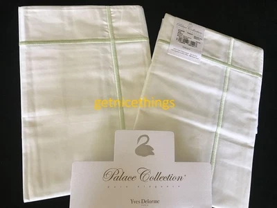 2 New Yves Delorme Athena Thevert White Thevert Light Green Stripes France NWT - Image 1 of 4
