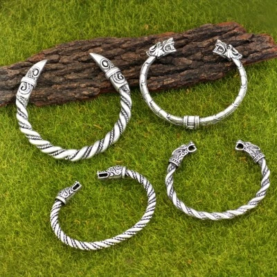 4pcs Viking Stainless Steel Wolf Crow Bear Head Cuff Bracelet Men's Jewelry Gift - Image 1 of 4