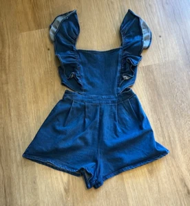 VICI Rudi Ruffle Sleeve Denim Cut Out Romper Sz Small - Picture 1 of 8
