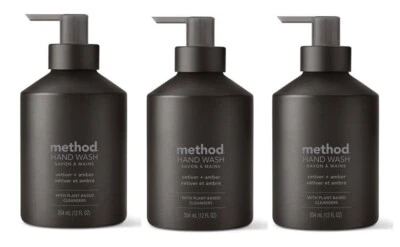 3 ~ Método Gel Lavado de Manos Vetiver + Aroma Ámbar Botella Aluminio Base Planta 12 OZ Foto 1 de 4