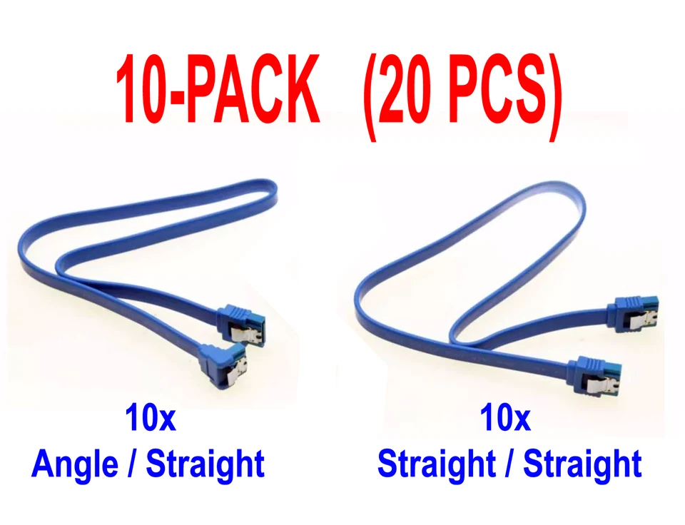 (20-PCS) Gigabyte SATA III 6.0Gbps 15" Cable (10x Angle, 10x Straight)